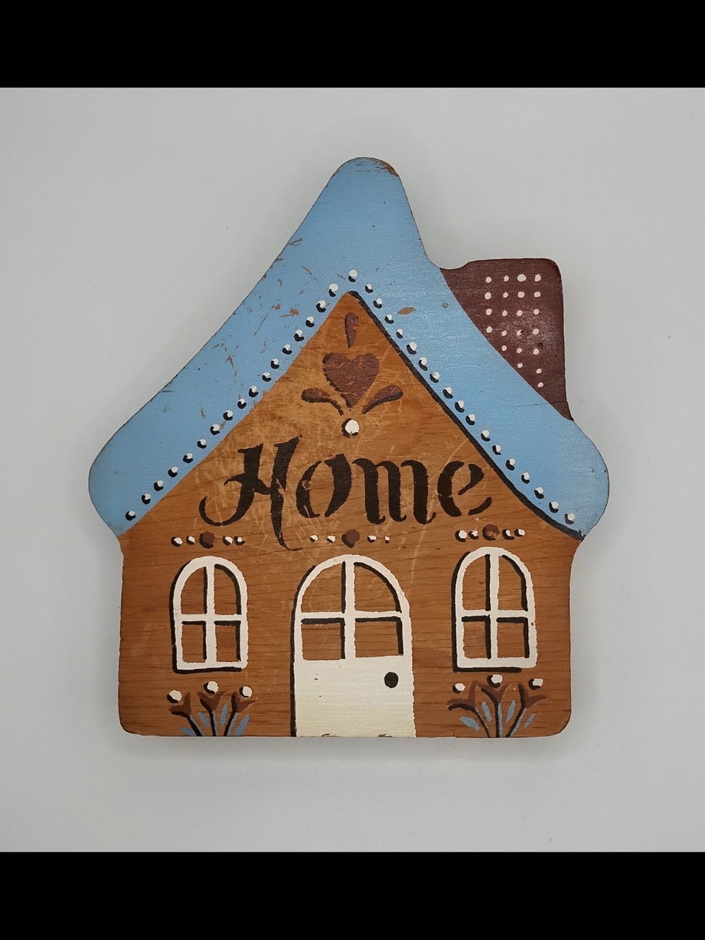 Hand-Painted Wooden Heart & Home Wall Decor in Brown Blue Burgundy - Picture 2 of 7